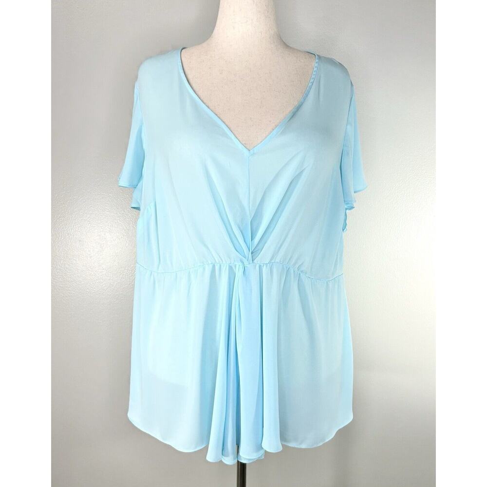 Torrid Top Women's 3 3X Blue Blouse Georgette Twist Boho Cottagecore Beachy